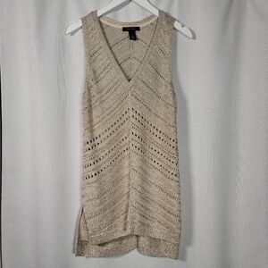 White House Black Market Gold Metallic Open Knit Sweater Vest Women's Size S Top